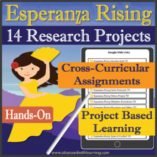 Esperanza Rising Activities, 14 Research Projects, PBL, Rubrics, Google Slide
