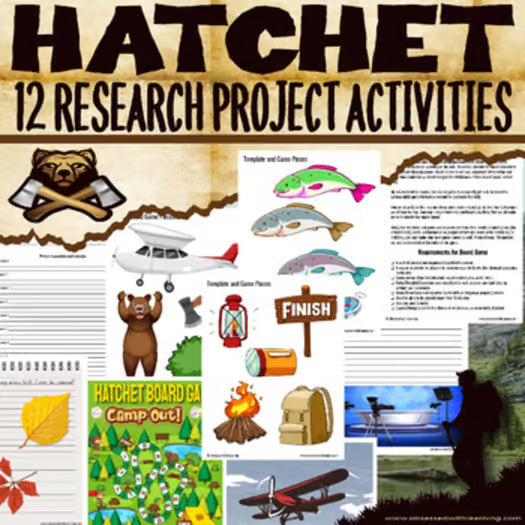 Hatchet Novel Study Activities, 12 Research Projects, STEM, Rubrics, STEAM