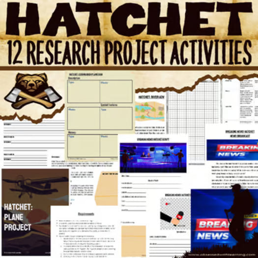 Hatchet Novel Study Activities, 12 Research Projects, STEM, Rubrics, STEAM