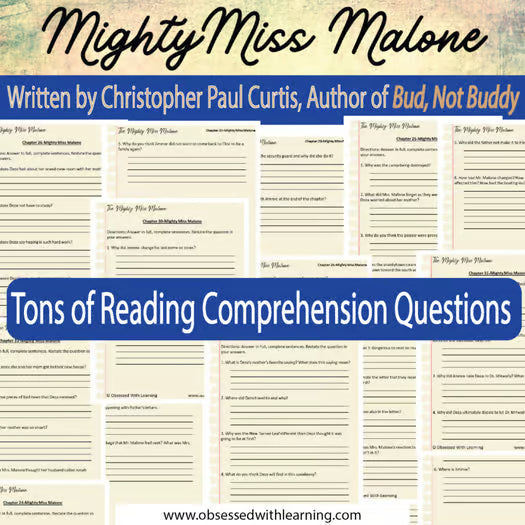 The Mighty Miss Malone Novel Study Reading Comprehension Questions & Activities