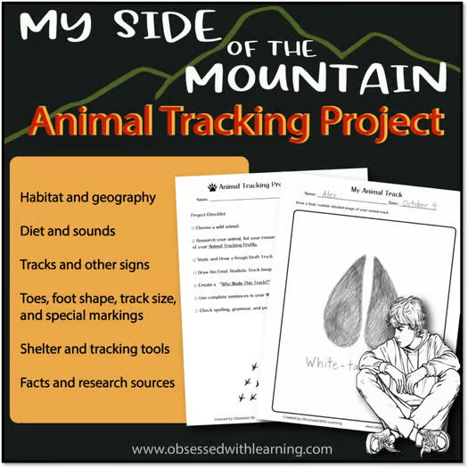 My Side of the Mountain Novel Study Activity, Animal Research & Tracking Project